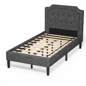 83.5 in. W Gray Linen Wood Frame Twin Upholstered Platform Bed with Headboard Mattress Foundation