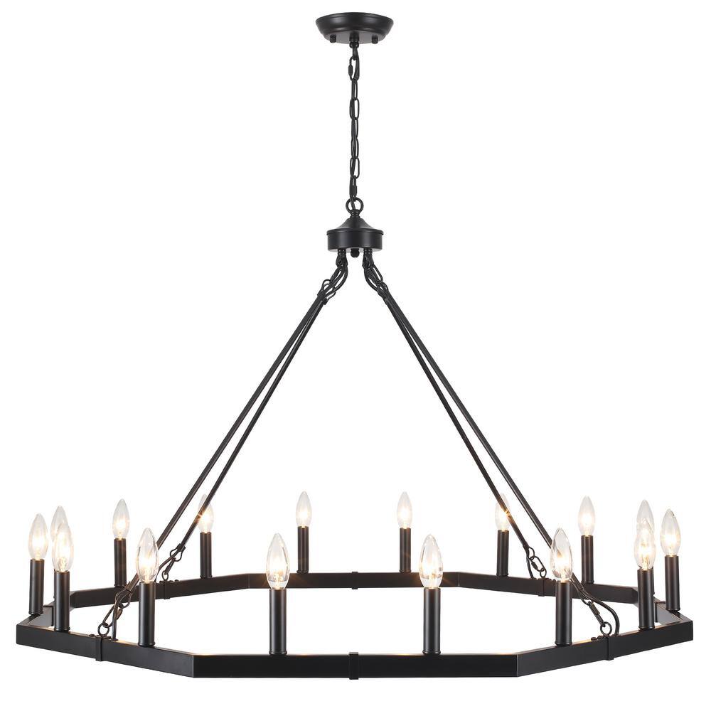 Black Metal 43-Inch Wagon Wheel Candle Chandelier