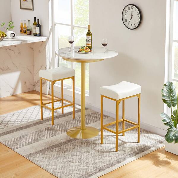 Tatahance 28 in. Golden Backless Metal Bar Stool with PU Leather