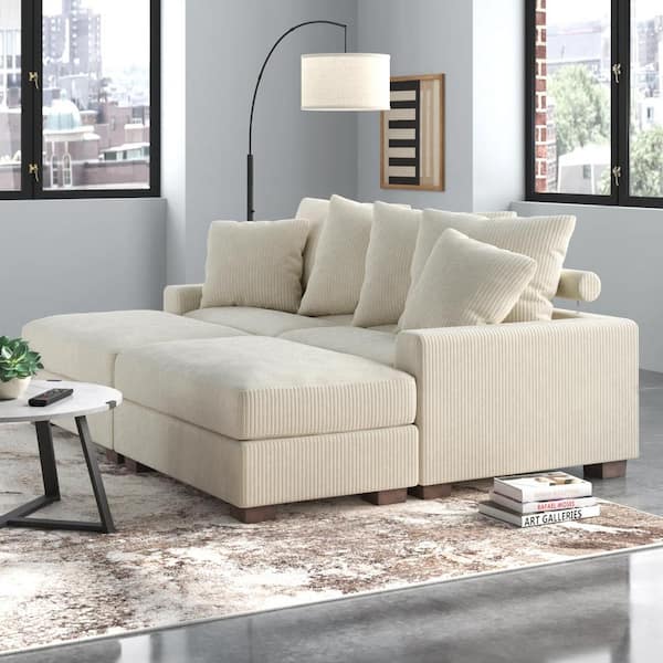 Monland 89 in. Square Arm Polyester Corduroy Upholstery U-Shaped Chaise Deep-Seated Oversized 4-Pieces Sectional Sofa in. Beige