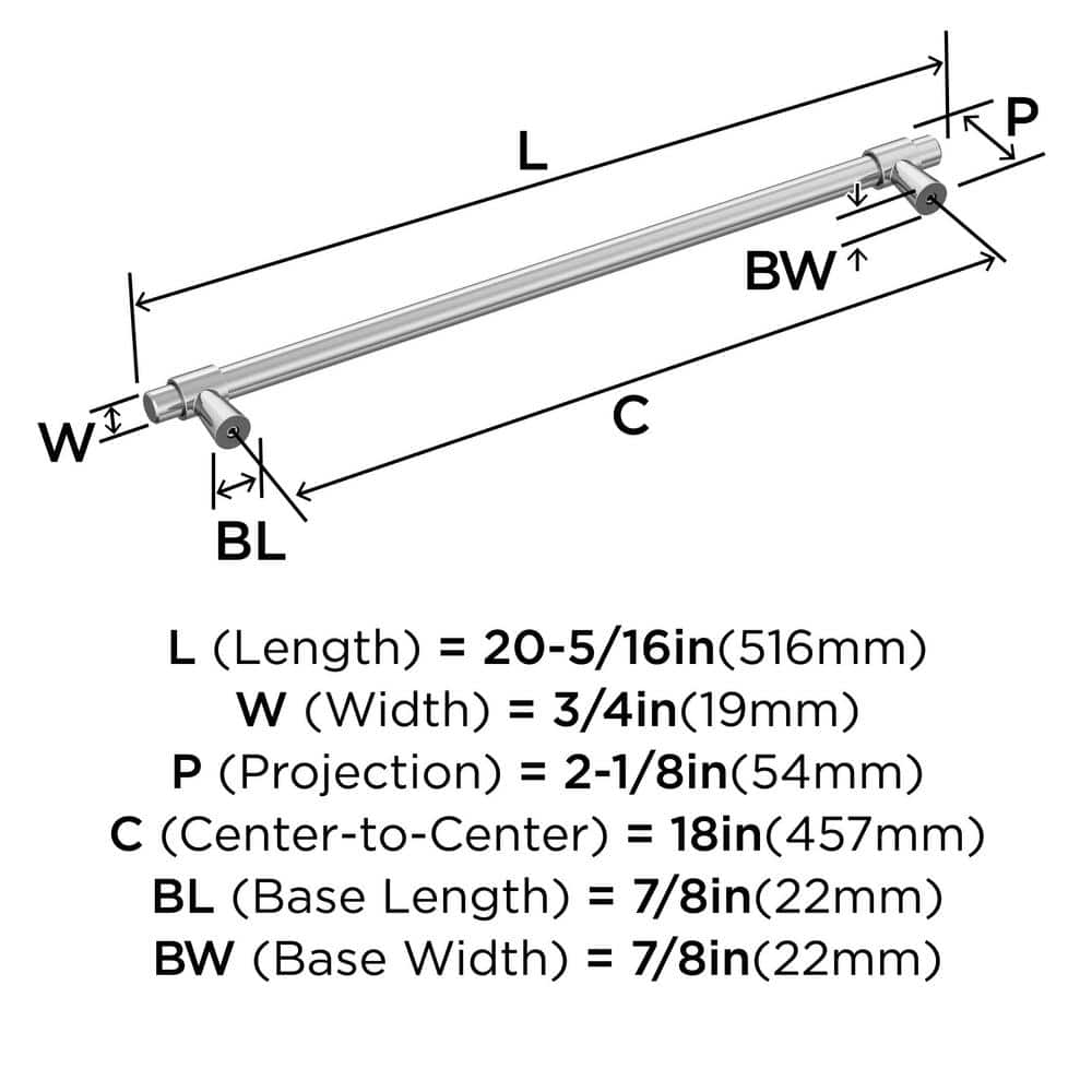 Polished Chrome 18" Modern Appliance Pull Handle