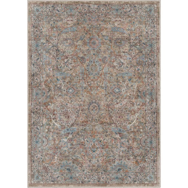 Asha Emilia Vintage Persian Oriental Blue 6 ft. x 9 ft. Machine Washable Area Rug