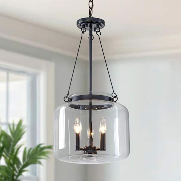 TinHon Black 3-Light Clear Glass Pendant Light for Kitchen Island