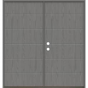TETON Modern 72 in. x 80 in. Right-Active/Inswing Solid Panel Malibu Grey Stain Double Fiberglass Prehung Front Door