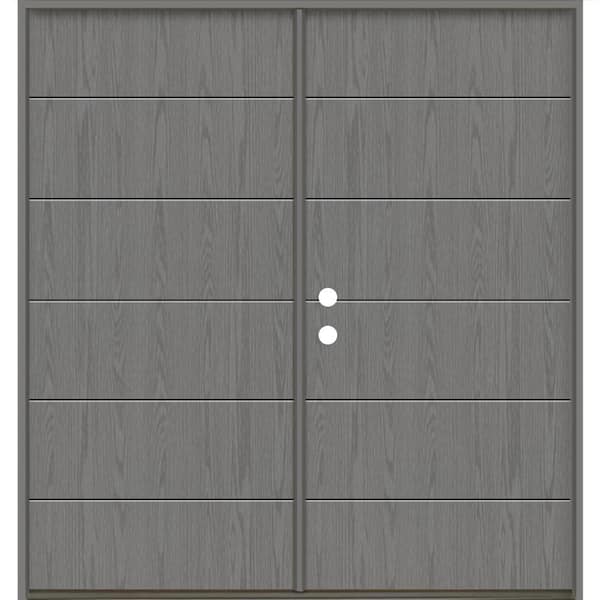 Krosswood Doors TETON Modern 72 in. x 80 in. Right-Active/Inswing Solid Panel Malibu Grey Stain Double Fiberglass Prehung Front Door