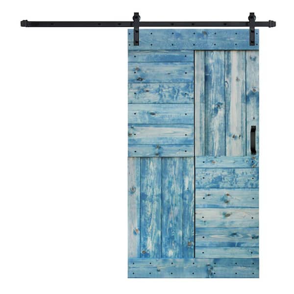 ISLIFE S Series 42 in. x 84 in. Worn Navy Finished DIY Solid Wood Sliding Barn Door with Hardware Kit