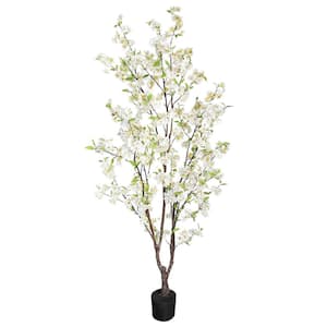 5.5 ft. Cream White Artificial Cherry Blossom Flower Tree in Pot