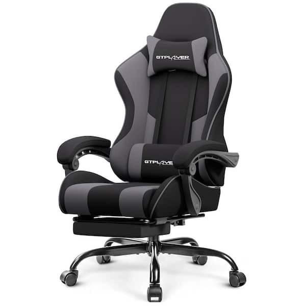 Gaming Chair Fabric Computer Chair with Footrest Height Adjustable Game Chair, Gray