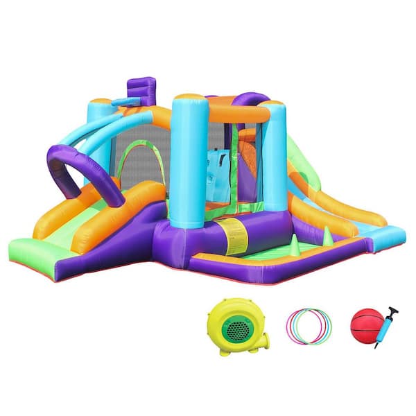 110L x 46W x 3H in. Bounce House with Ball Pit, Basketball Hoop, Slide and Jump Area for Kids