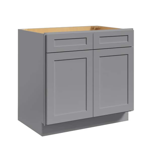 Hausvita 36 in. W. x 24 in. D x 34.5 in. H in Shaker Grey Plywood Ready to Assemble Sink Base Cabinets with Shelf