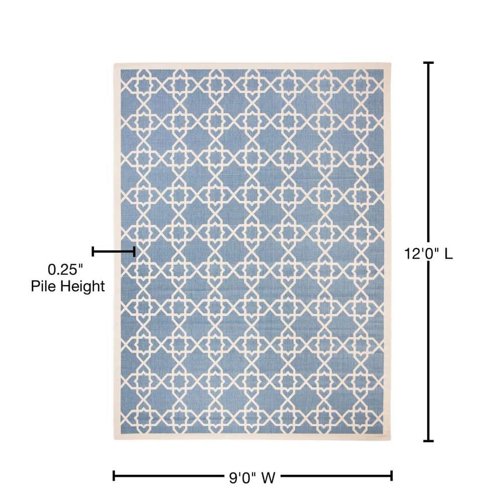 Sky Blue Beige Geometric 9' x 12' Synthetic Area Rug