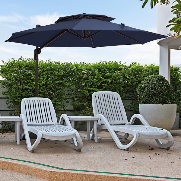 JEAREY 11 ft. Round Cantilever Tilt Patio Umbrella With Crank in Navy