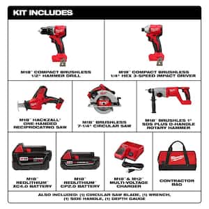 M18 18-Volt Lithium-Ion Brushless Cordless Combo Kit (4-Tool) with 2-Batteries, 1-Charger and Tool Bag