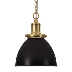 Elodie 60-Watt 1-Light Blackened Bronze Pendant Light with Black Metal Shade