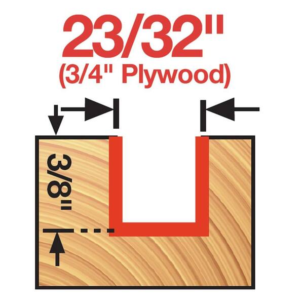 Tideway Carbide Tipped Straight Dado Router Bit - 23/32" Diameter, 1/4" Shank, For 3/4" Plywood Grooves