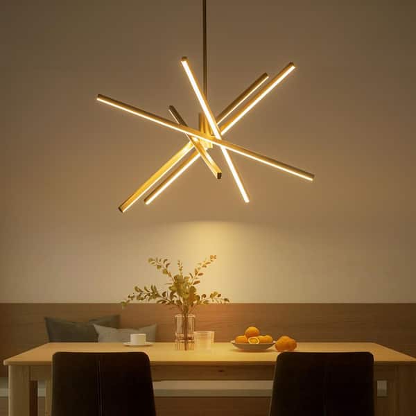 Leo Contemporary 45-Watts 5-Light Brushed Gold Dimmable LED Linear Pendant Light