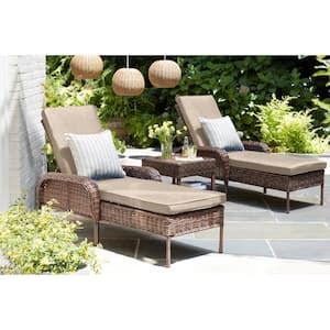 Cambridge Brown Wicker Outdoor Patio Chaise Lounge with CushionGuard Putty Tan Cushions