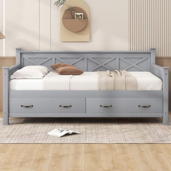 Harper & Bright Designs Gray Twin Size Daybed with 2-Large Drawers