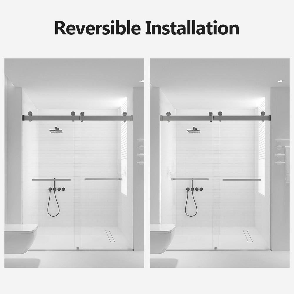 60-Inch Frameless Brushed Nickel Sliding Shower Door with Clear Glass