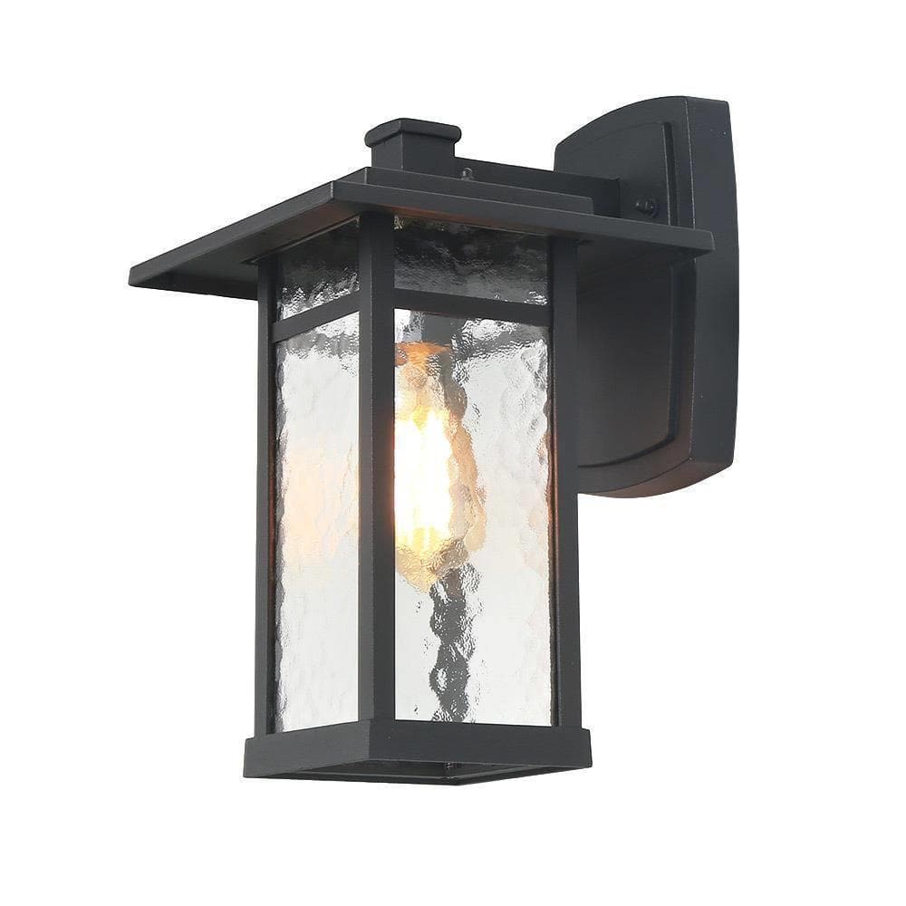 1-Light Textured Black Outdoor Wall Lantern Scone