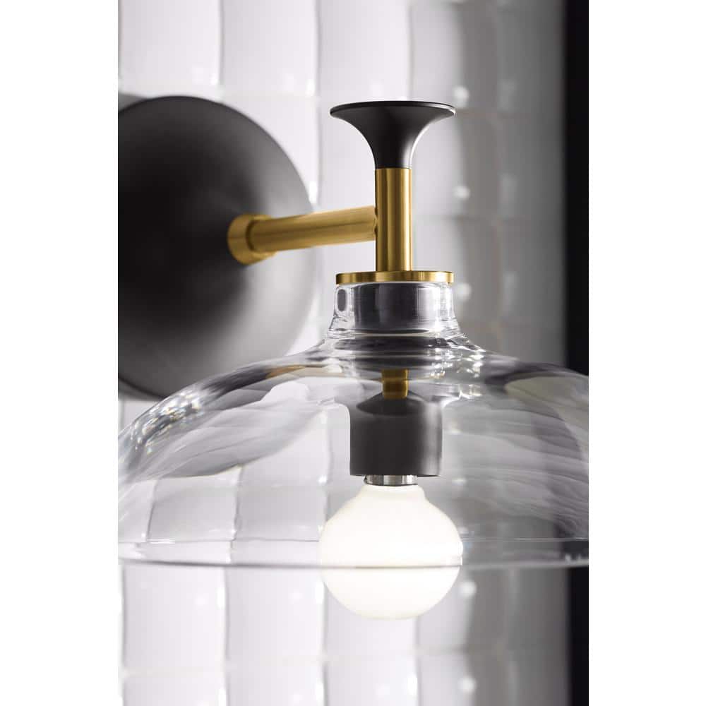 Tone Midcentury Modern Brushed Moderne Brass Sconce with Clear Glass