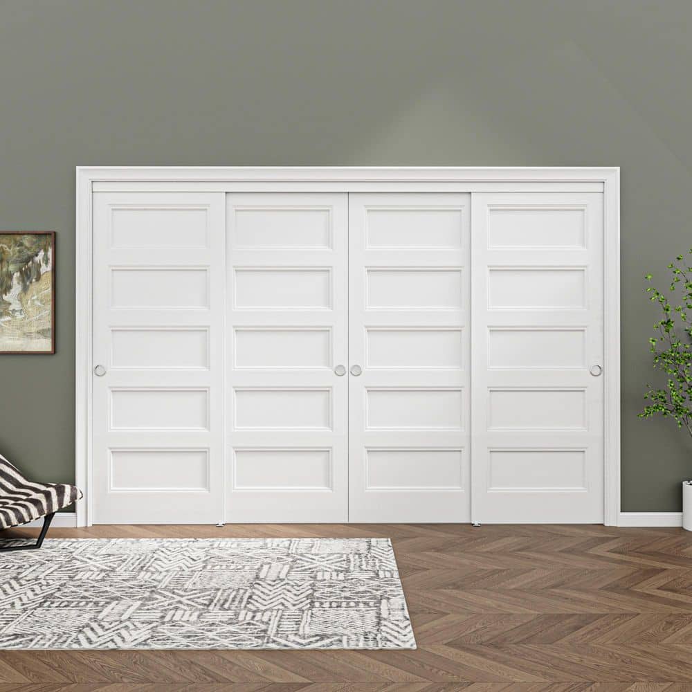 120 in. x 80 in. Paneled 5-Lite White Primed MDF Composite Sliding Door with Hardware price history on PriceWatchPro
