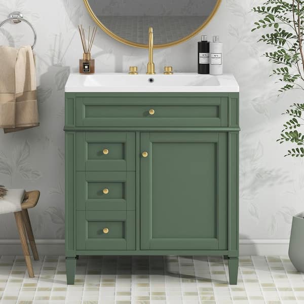 Staykiwi 30 in. W x 18 in. D x 33 in. H Single Sink Freestanding Bathroom Vanity in Green with White Cultured Marble Top