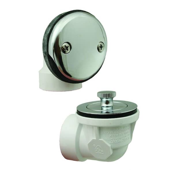 JONES STEPHENS Lift and Turn White Plastic Tubular 2-Hole Bath Waste and Overflow Tub Drain Half Kit in Chrome Plated
