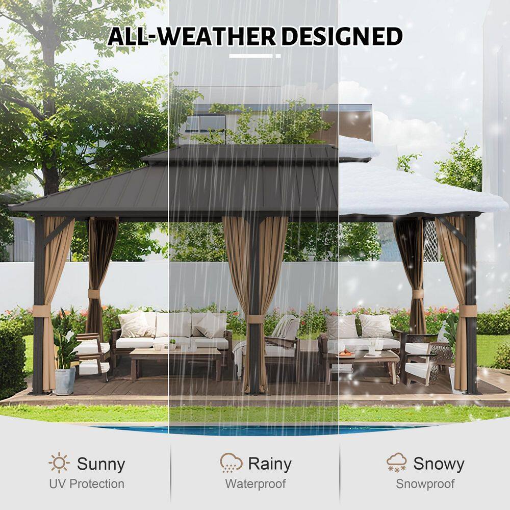 EAGLE PEAK 12x18 Brown Aluminum Frame Gazebo with Double Roof