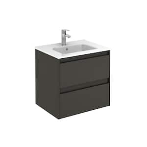 Ambra 60 23.9 in. W x 18.1 in. D x 22.3 in. H Bathroom Vanity Unit in Anthracite with Vanity Top and Basin in White