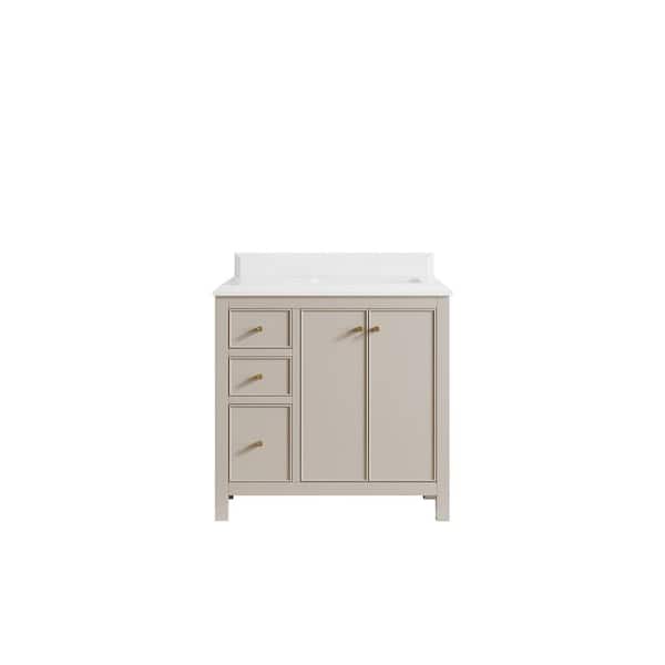Willow Collections Chicago 36 in. Right Offset Sink Freestanding Fine Grain Bath Vanity with White Qt. Top Unassembled