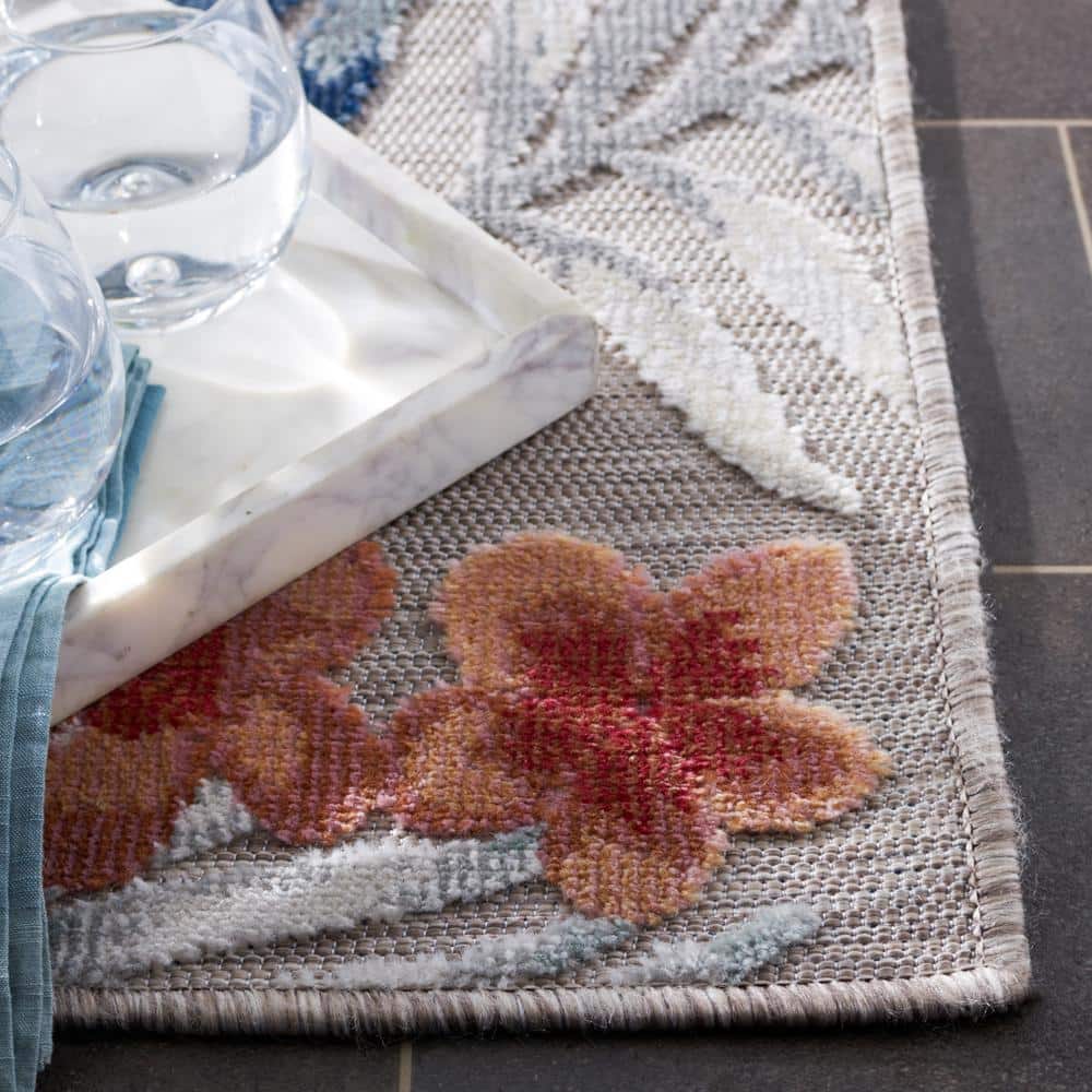 Gray Floral Synthetic Indoor/Outdoor Area Rug