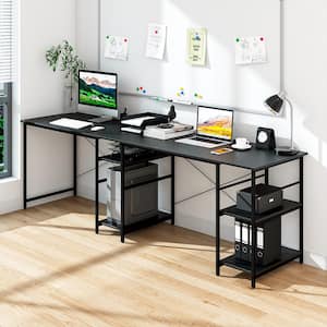 60 in. Black Convertible L-shaped Corner Computer Desk 2-Person Long Desk Shelves