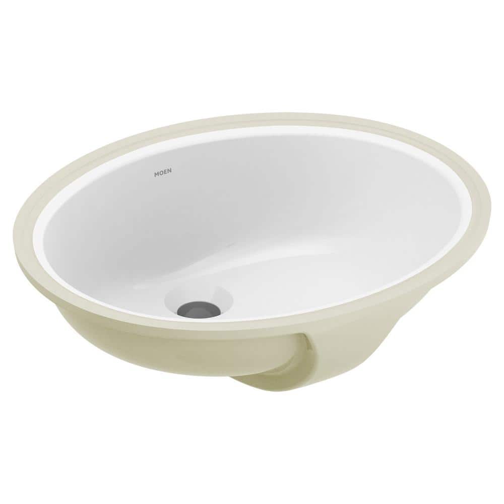 White Ceramic Oval Undermount Bathroom Sink with Gloss Finish