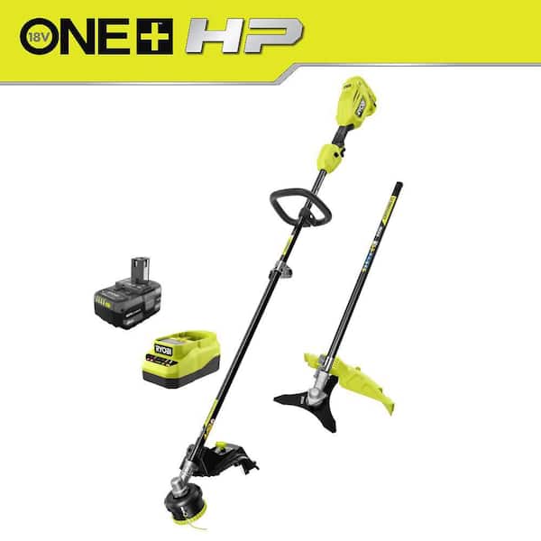 ONE+ HP 18V Brushless 15 in. Attachment Capable String Trimmer & Brush-Cutter Attachment w/ 4.0 Ah Battery & Charger