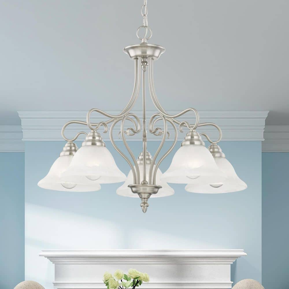 Elegant Coronado 5-Light Chandelier in Brushed Nickel with Alabaster Glass
