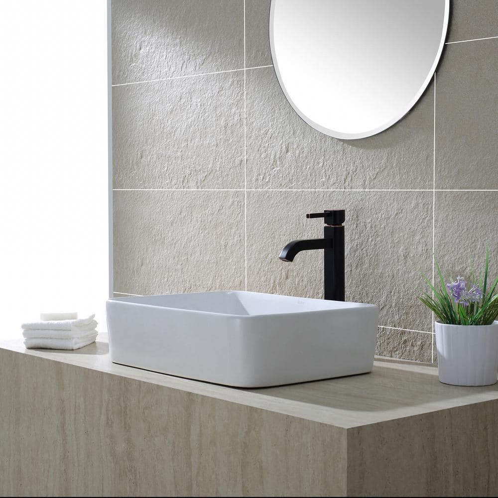White Ceramic Rectangular Vessel Bathroom Sink