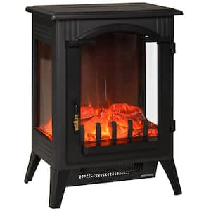 16.5 in. Freestanding Electric Fireplace, 750W/1500W Stove with Realistic LED Flames and Overheating Protection, Black