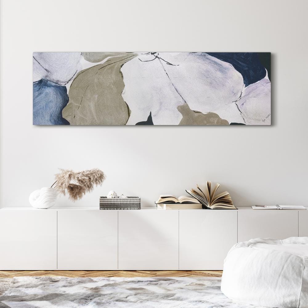 Floral Serenity I Large Blue and Beige Canvas Wall Art