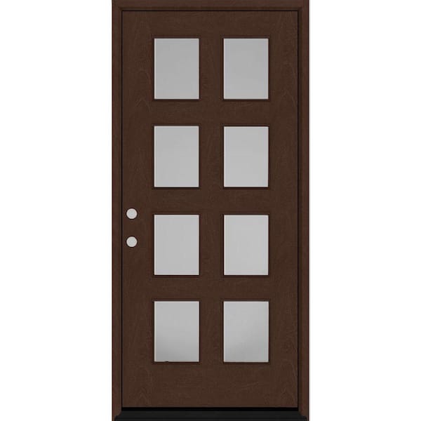 Regency 42 in. x 80 in. 8L Modern Clear Glass RHIS Chestnut Stained Fiberglass Prehung Front Door w/4 in. Jamb