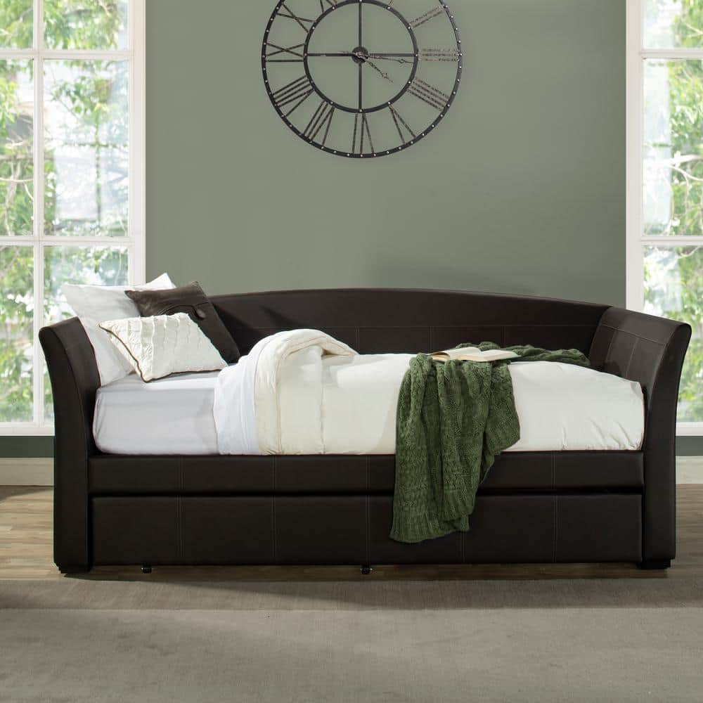 Montgomery Brown Faux Leather Twin Daybed with Trundle