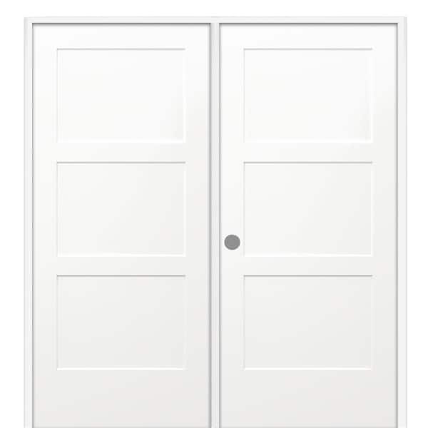 MMI DOOR 60 in. x 80 in. Birkdale Primed Right Handed Solid Core Molded Composite Prehung Interior French Door on 6-9/16 in. Jamb