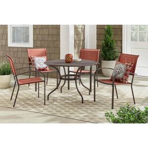 42 in. Mix and Match Brown Mesh Metal Round Outdoor Patio Dining Table