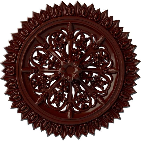 Ekena Millwork 3-1/4" x 24-3/4" x 24-3/4" Polyurethane Lariah Ceiling Medallion, Brushed Mahogany