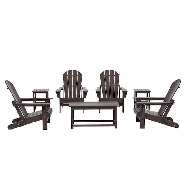 WESTIN OUTDOOR Laguna 7-Piece Fade Resistant Outdoor Patio HDPE Poly Plastic Folding Adirondack Chair Conversation Set in Dark Brown