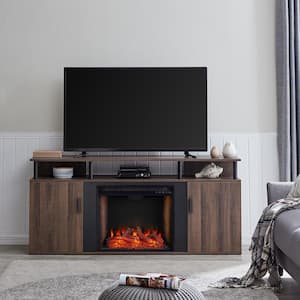 Borgeran 63 in. Alexa Enabled Electric Fireplace in Brown and Black
