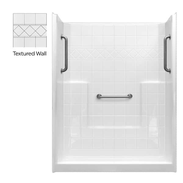 Ella Liberty 60 in. x 33 in. x 77 in. Alcove 1-Piece Shower Wall and Shower Pan in White with 3 Chrome Grab Bars,Center Drain