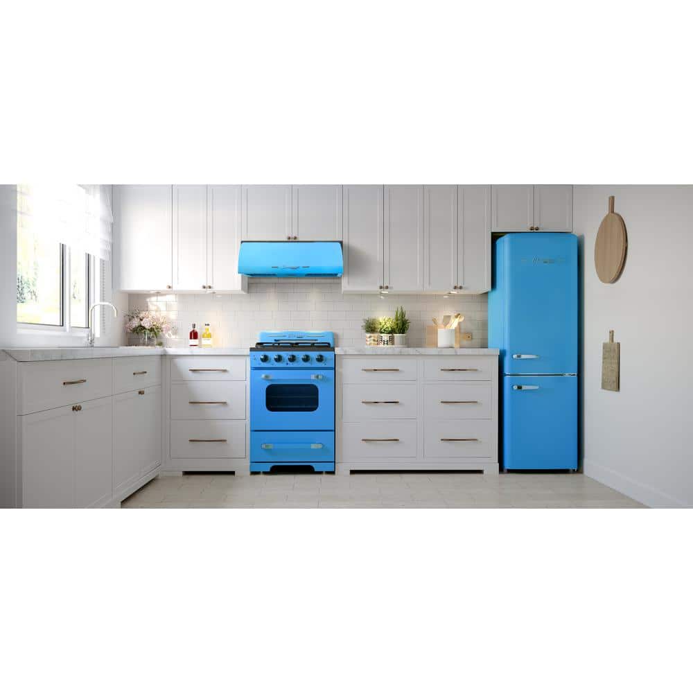 Retro Blue 24" Stainless Steel Under Cabinet Range Hood