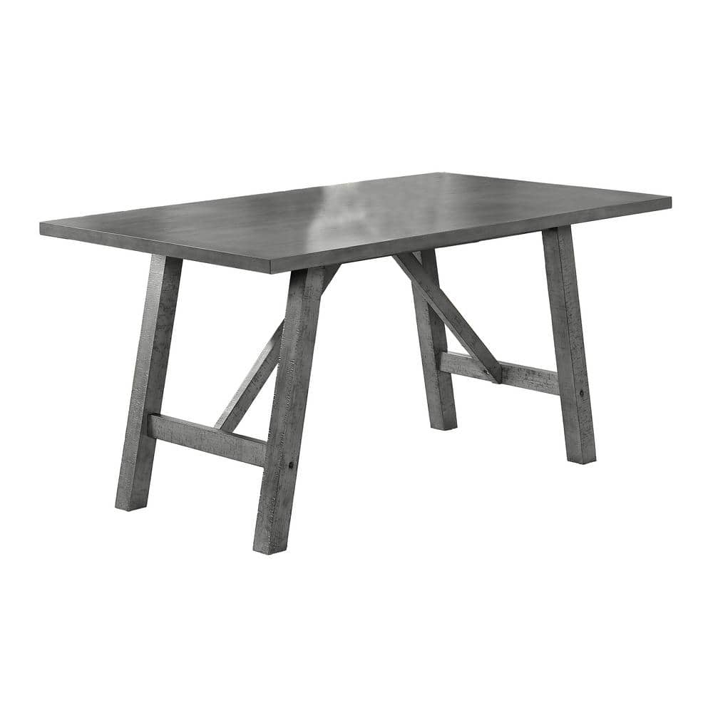 Rustic Gray Wood 7-Piece Dining Set with Light Gray Linen Upholstered Chairs