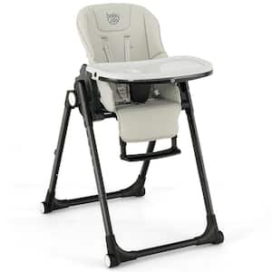 Grey 4-in-1 Plastic Foldable Baby High Chair Height Adjustable Feeding Chair w/Wheels